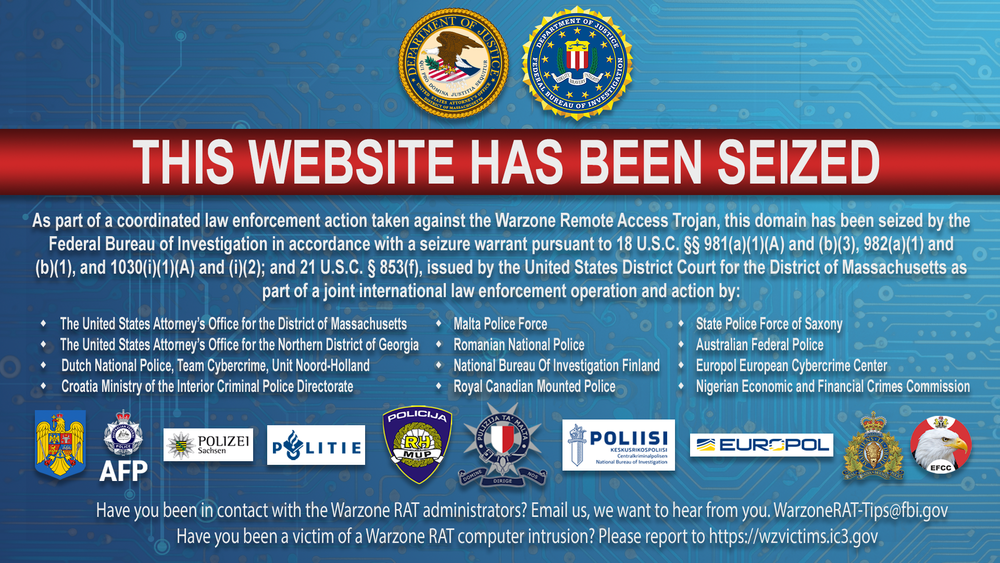 ABD Adalet Bakanlığı, “Warzone RAT” kötü amaçlı yazılımını satan web sitesini kapattığını duyurdu post image